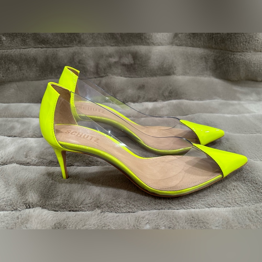 SCHUTZ Neon Acrylic Cendi Vinyl Leather Pumps, Size 9